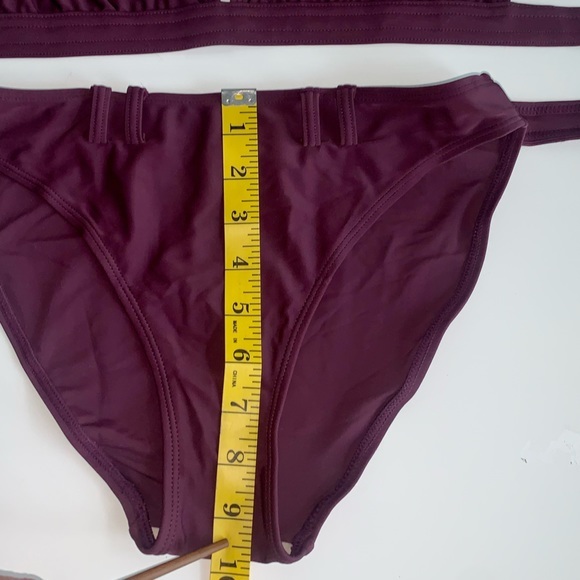 Purple burgundy bikini 2‎ piece faux belt on bottoms imported size small - Picture 10 of 13